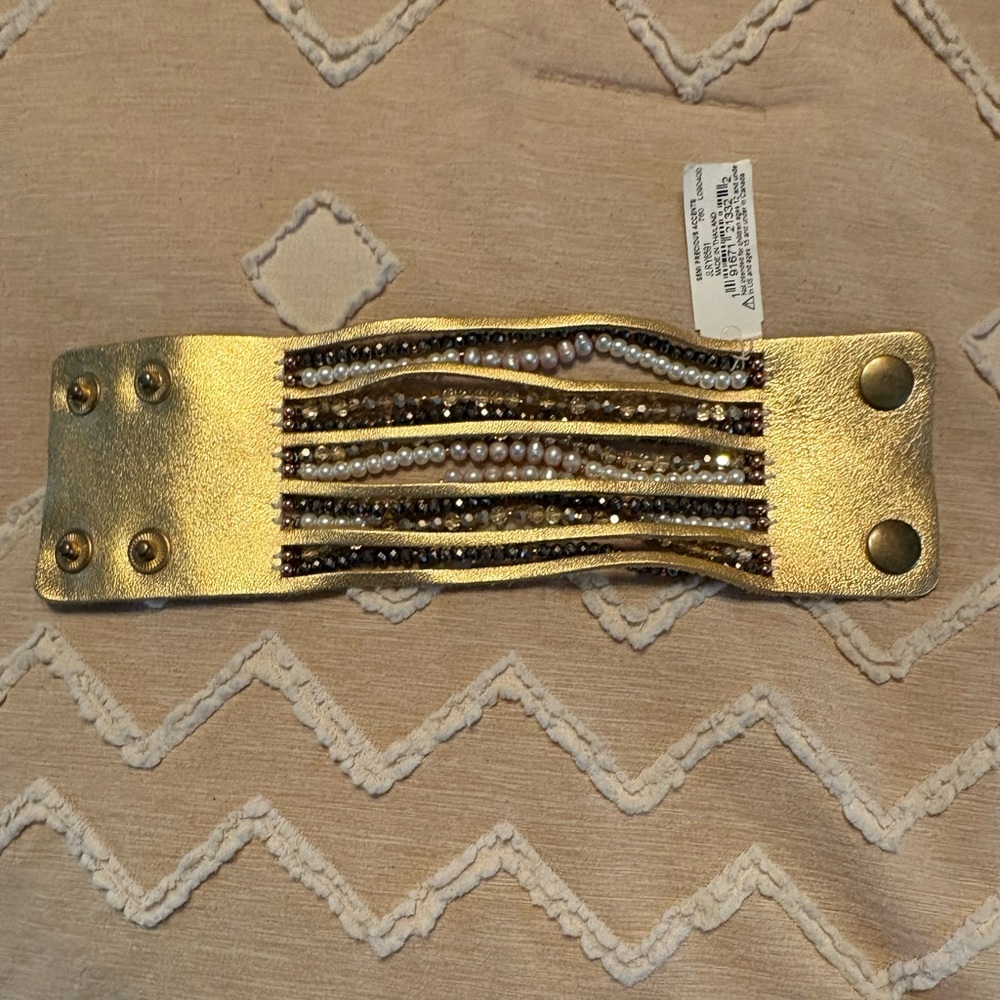 Lucky Brand Gold Beaded Multi-Row Snap Bracelet